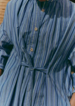 Dresses-TOAST Stripe Poplin Gathered Dress SodaliteBlue