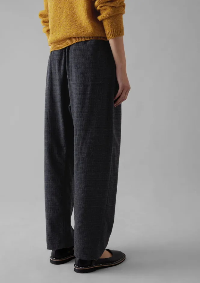 Trousers-TOAST Suki Wool Cotton Seersucker Check Trousers Carbon