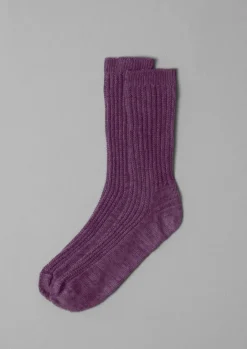 Socks-TOAST Textured Rib Cotton Marl Socks Amethyst