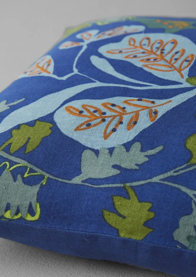 Textiles|Cushions & Covers-TOAST Trailing Foliage Linen Cushion Cover BlueObsidian/OasisGreen