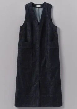 Denim|Workwear-TOAST V-Neck Denim Pinafore Dress Indigo