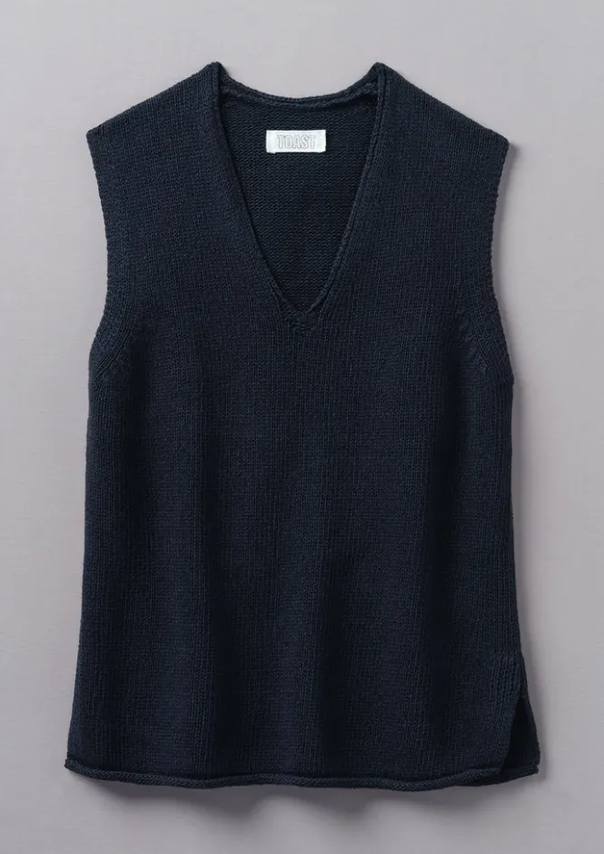 Linen|Loungewear-TOAST V-Neck Linen Cotton Knitted Tank DarkNavy