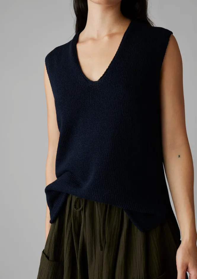 Linen|Loungewear-TOAST V-Neck Linen Cotton Knitted Tank DarkNavy