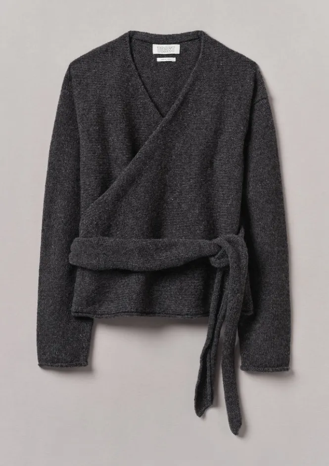 Knitwear-TOAST V-Neck Wool Wrap Cardigan Charcoal