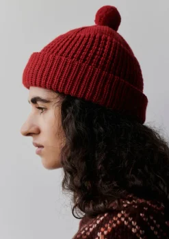 Hats, Scarves & Gloves-TOAST Waffle Stitch Wool Beanie CarmineRed