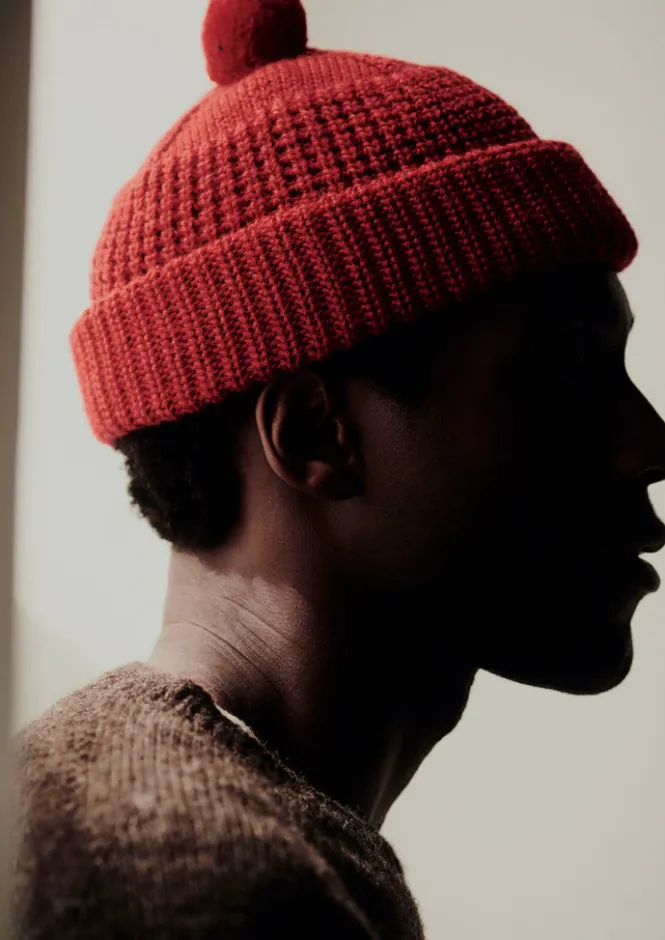 Hats, Scarves & Gloves-TOAST Waffle Stitch Wool Beanie CarmineRed
